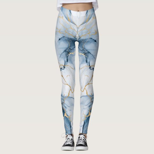 Leggings Couleur incroyable Imprimer Marbre bleu clair (Devant)