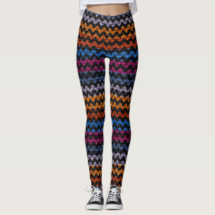 Leggings Couleur Motif Chevron Burlap Look