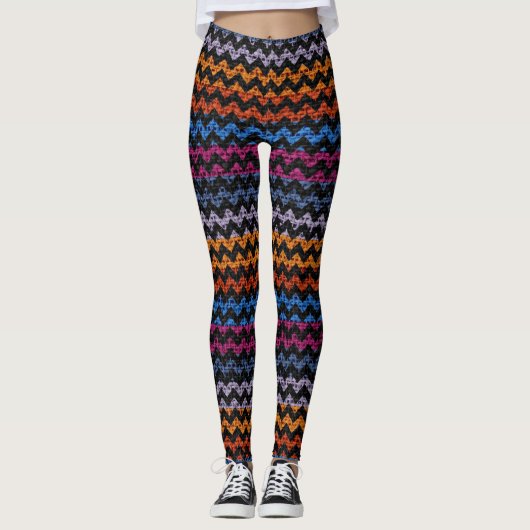 Leggings Couleur Motif Chevron Burlap Look (Devant)