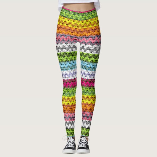 Leggings Couleur Motif Chevron Burlap Look #7 (Devant)