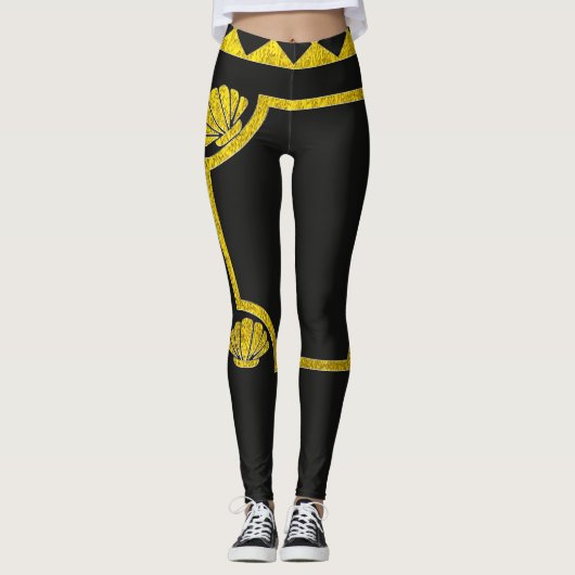 Leggings couleur or art floral abstrait (Devant)