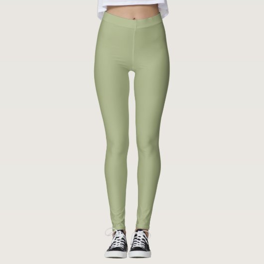 Leggings Couleur solide verte de couleur de sable (Devant)