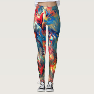 Leggings Couleurs bleues et rouges, peinture satinée virtue