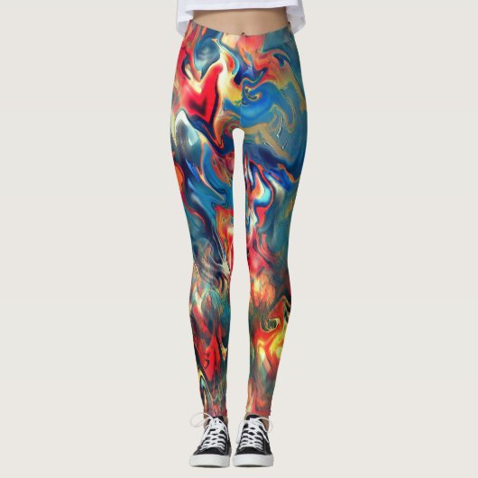 Leggings Couleurs bleues et rouges, peinture satinée virtue (Devant)