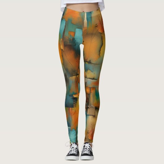 Leggings Couleurs d'automne, peinture grunge géométrique ab (Devant)