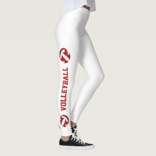 Leggings Couleurs d'équipe blanche rouge volleyballs w text