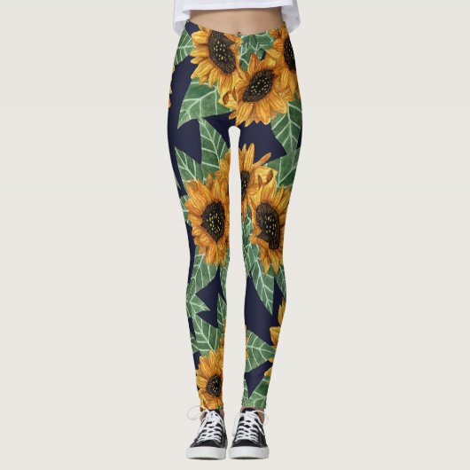 Leggings Country Cute Jaune de la Marine Fleurs de soleil A (Devant)