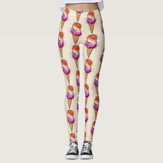 Leggings Coupe Lesbienne Sapphic LGBT Pride Drapeau Crème g (Devant)