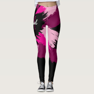Leggings Coups de pinceau nuances de rose chaud nom avec mo