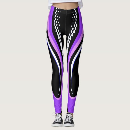 Leggings Courbe Abstraite violette blanche et noire (Devant)