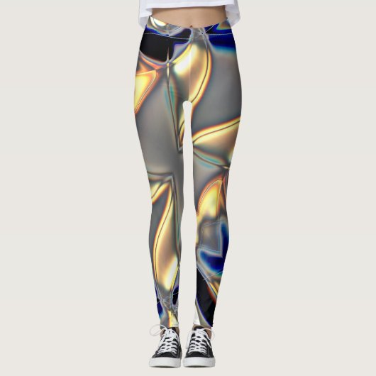 Leggings Courbes cristallines en bleu jaune sur texture gri (Devant)