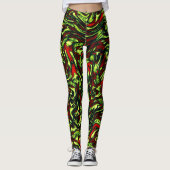 Leggings Courbes rouge vif et jaune vert rustique (Devant)