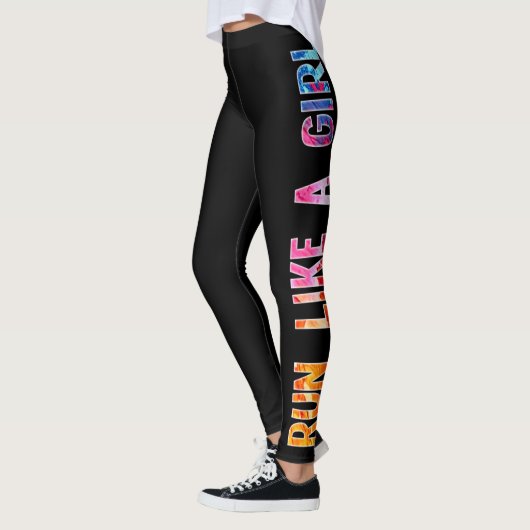 Leggings Courez comme une fille noir aquarelle arc-en-ciel (Gauche)