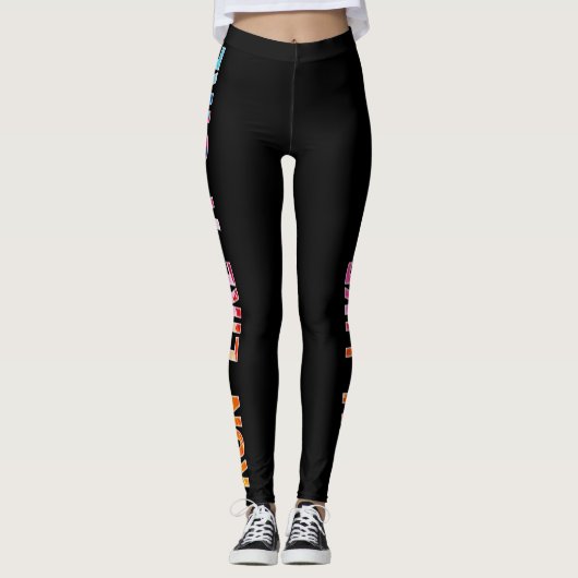 Leggings Courez comme une fille noir aquarelle arc-en-ciel (Devant)