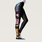 Leggings Courez comme une fille noir aquarelle arc-en-ciel (Droite)