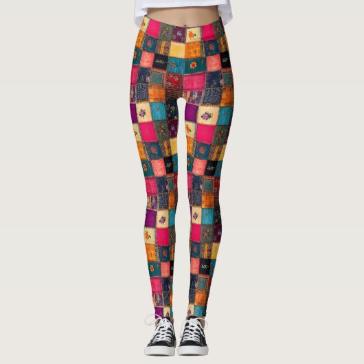 Leggings Courtepoint Patchwork Vibrant avec Florales Classi (Devant)