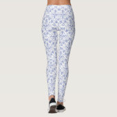 Leggings Coutume Bleu Matin Glory Damask Motif sur Blanc (Dos)