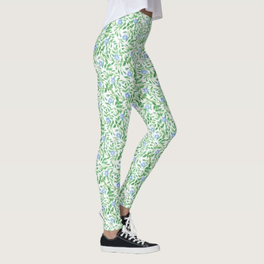 Leggings Coutume Blue Morning Gloire Floral sur blanc (Droite)