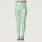 Leggings Coutume Blue Morning Gloire Floral sur blanc (Devant)