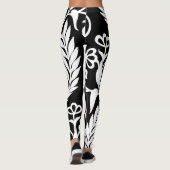 Leggings Coutume florale de motif de damassé blanche noire (Dos)