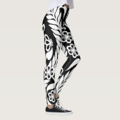 Leggings Coutume florale de motif de damassé blanche noire (Droite)