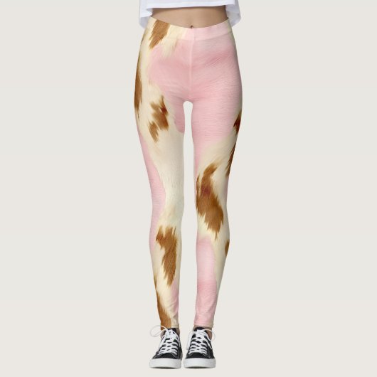 Leggings Cowgirl Pink Cream Brown Cowhide  (Devant)