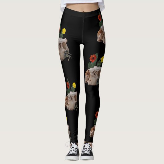 Leggings Crâne animal, cactus, fleurs et une mignonne araig (Devant)