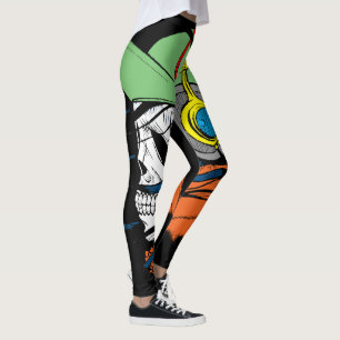 Leggings Crâne avec de longs cheveux, casquette vert et