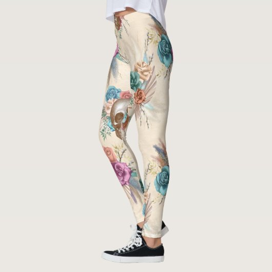 Leggings Crâne Boho avec fleurs (Gauche)
