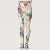 Leggings Crâne Boho avec fleurs (Devant)