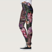 Leggings Crâne brodé : Motif gothique de l'orchidée (Gauche)