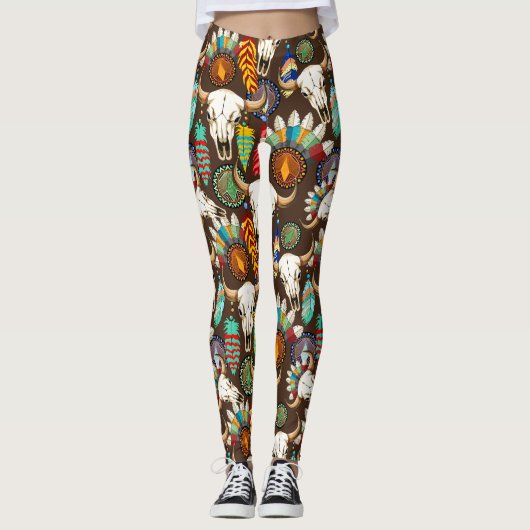 Leggings Crâne de buffle emblème amérindien (Devant)