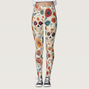 Leggings Crâne de sucre coloré Floral Retro Jour des Morts