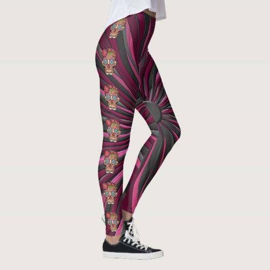 Leggings Crâne de sucre en bois sculpté avec couronne fleur (Droite)
