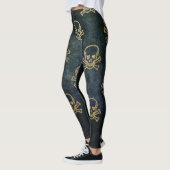 Leggings Crâne doré et arêtes motif d'Halloween (Gauche)