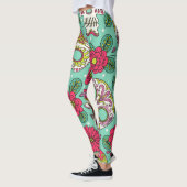 Leggings Crâne et fleurs mexicaines, sans soudure. (Gauche)