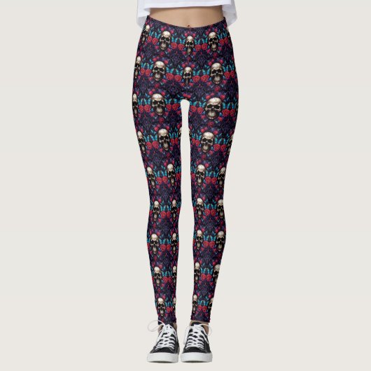 Leggings Crâne gothique et papillons bleus (Devant)