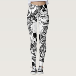 Leggings Crâne, papillons : motif vintage à main