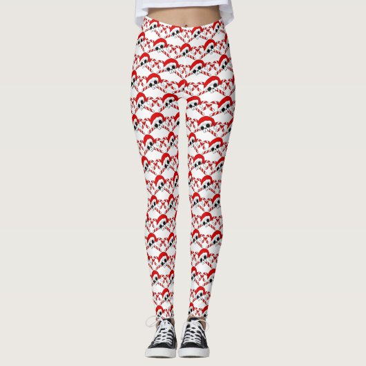 Leggings Crâne Père Noël mignon avec Sucres de canne (Devant)