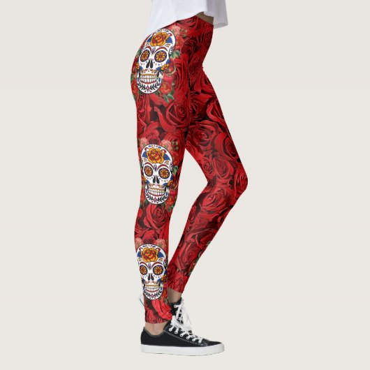 Leggings Crâne sucre rose Roses rouges Vacances (Droite)