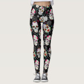 Leggings Crânes à sucre et torsades Noir ID725 (Devant)