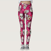 Leggings Crânes à sucre et tourbillons Rose Red ID725 (Devant)