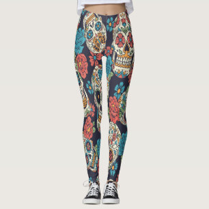 Leggings Crânes à sucre festive et floral