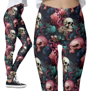 Leggings Crânes Aliens roses colorés Floral gothique