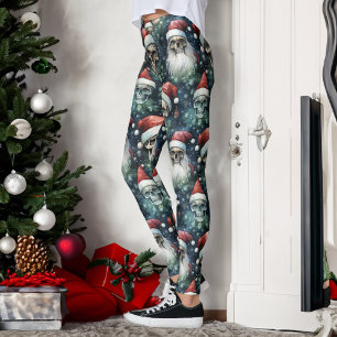 Leggings Crânes de Noël gothiques verts Chapeaux de Noël Go