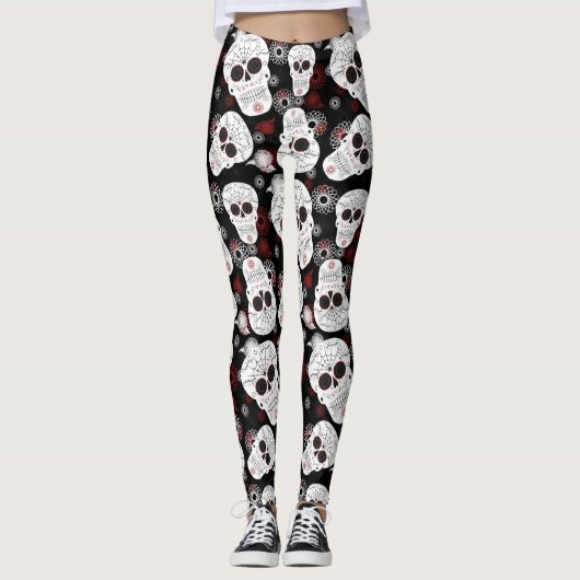 Leggings Crânes De Sucre Et Légendes De Fleurs (Devant)