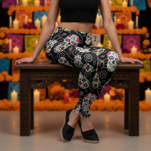Leggings Crânes de sucre et tourbillons Noir ID725