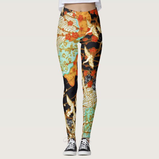 LEGGINGS CRANES DE VOL AVEC FLEURS DE PRINTEMPS (Devant)