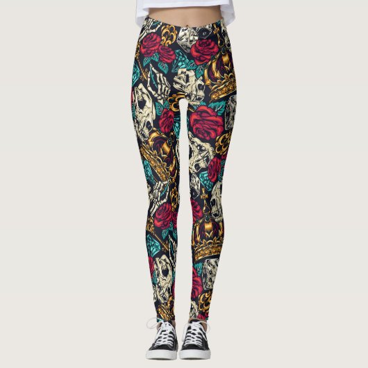 Leggings Crânes et fleurs (Devant)