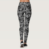 Leggings Crânes et fleurs gothiques monochromes (Dos)